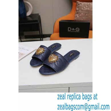 Dolce  &  Gabbana Leather Sliders Blue with Devotion Heart 2021